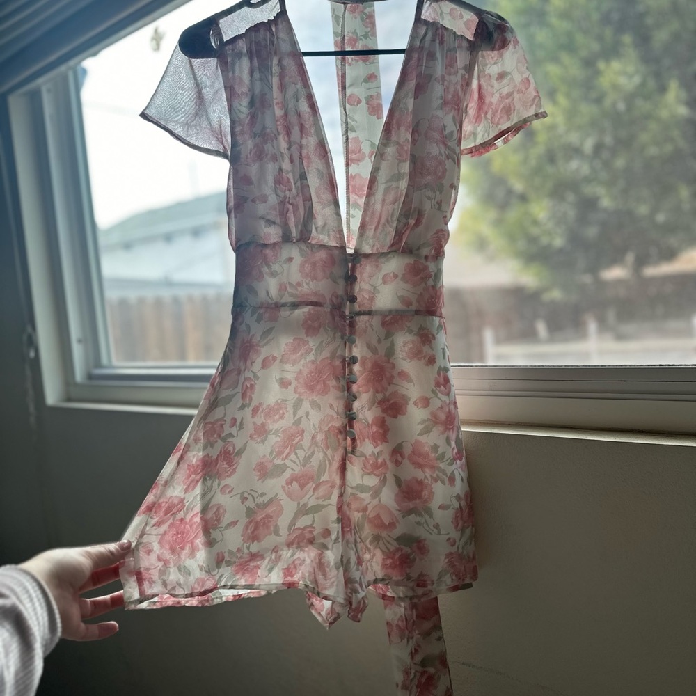 Chic Pink Floral Sheer Dress
